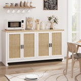Garvee Buffet Cabinet, Rattan Storage Cabinet with 4 Doors and Shelf, Sideboard Buffet Cabinet with Storage, Accent Cabinet Console for Dining Room, Living Room, Hallway (White) - White