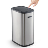 Garvee Slim Stainless Steel Kitchen Trash Can 13 Gallon 50L – Space-Saving Garbage Bin – Press Top Lockable Lid, Dog Proof – Ideal for Kitchen, Bathroom, Bedroom, Office – Sanding Seal Oil + Gray