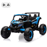 Garvee 24V 2-Seater Kids Electric UTV Ride-On Car – Dual Motors, Off-Road Suspension, Spacious Seat, Remote Control, LED Lights, Music, USB, 4.5 Mph Max – Blue - Blue