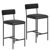 Garvee Bar Stools Set of 2 with Footrest, PU Upholstered Chairs, Metal Frame, Easy Assembly, for Kitchen Island Dining Room, Black - Black