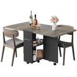Garvee Space Saving Folding Dining Table with 2 Tier Storage, Extendable Drop Leaf Farmhouse Wood Kitchen Dining Room Tables for Small Spaces, Grey - Gray