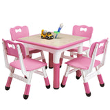 Garvee Square Kids Table and Chairs Set, 60 x 60CM, Height Adjustable Desk with 4 Seats, Graffiti Desktop, Non-Slip Legs, Multi-Activity Table for Classrooms Daycares Home - Pink Color - Pink