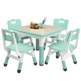 Garvee Square Kids Table and Chairs Set, 60 x 60CM, Height Adjustable Desk with 4 Seats, Graffiti Desktop, Non-Slip Legs, Multi-Activity Table for Classrooms Daycares Home - Light Blue Color - Lake Blue