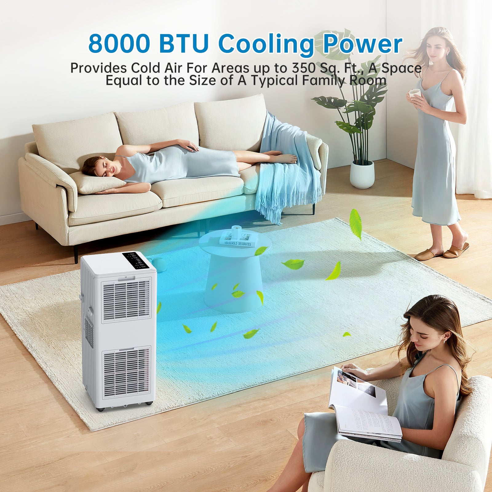 Garvee 8,000 BTUs Portable Air Conditioner Whisper-Quiet Sleep Mode, Fast Cooling, Easy Mobility with 360° Casters, and Simple Installation for Rooms up to 350 sq.ft