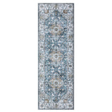 Garvee 2x6 ft Blue Runner Rug, Vintage Persian Floral Medallion Pattern, Machine Washable 100% Polyester Carpet with Non Slip TPR Backing, Low Pile Foldable Runner for Kitchen Entryway Bedroom Laundry Hallway, Stain Resistant Easy Care Home Decor - Blue