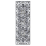 Garvee 2x6 ft Grey Runner Rug, Vintage Persian Floral Medallion Pattern, Machine Washable 100% Polyester Carpet with Non Slip TPR Backing, Low Pile Foldable Runner for Kitchen Entryway Bedroom Laundry Hallway, Stain Resistant Easy Care Home Decor - Grey