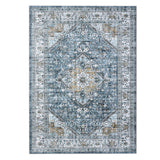 Garvee 8x10 ft Blue Area Rug, Vintage Persian Floral Medallion Pattern, Machine Washable 100% Polyester Carpet with Non Slip TPR Backing, Low Pile Foldable Indoor Rug for Living Room Bedroom Dining Room Office Dorm, Stain Resistant Easy Care Home Decor - Blue