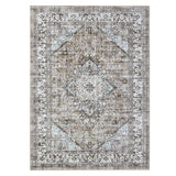 Garvee 9x12 ft Khaki Area Rug, Vintage Persian Floral Medallion Pattern, Machine Washable 100% Polyester Carpet with Non Slip TPR Backing, Low Pile Foldable Indoor Rug for Living Room Bedroom Dining Room Office Dorm, Stain Resistant Easy Care Home Decor - Khaki
