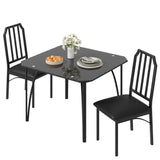 Garvee Dining Table Set for 2, Kitchen Table Chairs Set of 2 with Ultra Comfortable PU Cushion, Dining Room Table Set for 2 Furniture with Kitchen Chairs Suitable for Small Space, Black Glass - Black Glass