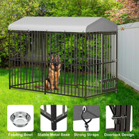 Garvee 8×4×6FT Large Heavy Duty Outdoor Dog Kennel with Lock, Rotating Stainless Steel Bowl, Waterproof Roof, for All Dog Breeds, Metal, Weatherproof