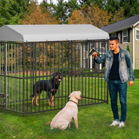 Garvee 8×4×6FT Large Heavy Duty Outdoor Dog Kennel with Lock, Rotating Stainless Steel Bowl, Waterproof Roof, for All Dog Breeds, Metal, Weatherproof