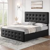 Garvee Full Bed Frame with Headboard and 4 Storage Drawers, Platform Bed Frame Square Stitched Button Tufted, No Box Spring Needed, Noise Free, Easy Assembly, Dark Grey (Black, Full) - Black Pu (De90-5W01)