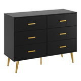 Garvee 6 Drawer Dresser with Storage Space, Modern Wooden Dresser with Gold Handles, Chest Dresser with Deep Drawers for Bedroom, Living Room and Entryway, Black - Black