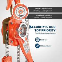 Garvee Manual Lever Chain Hoist 3 Ton G80 Galvanized Steel Chain Weston Double Pawl Brake 360° Swivel Hook Compact Design for Garage Factory Dock