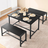 Garvee Dining Table Set for 4, Kitchen Table with Benches, Rectangular Dining Room Table Set with 2 Metal Wood Benches, 3 Piece Dining Table Set for Small Space, Apartment, Dinette, Retro Black - Retro Black