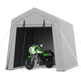 Garvee 7'x10' Portable Carport with Rolled-Up Zipper Door - Waterproof Garage for Motorcycle, Bike & Firewood Storage, Grey - Grey