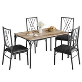 Garvee 5-Piece Modern Dining Table Set with Bench – Rectangular Wood Grain Table, 4 Chairs – Space-Saving Kitchen & Dining Room Furniture – Ideal for Apartment or Breakfast Nook – Metal Frame – Wood Grain Color