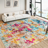Garvee Colorful Abstract Area Rug, 5x7 Boho Washable Living Room Bedroom Rug Modern Non-Slip Non-Shedding Low Pile Area Rug Throw Rug for Dining Room Home (Colorful Multi, 5'x7') - Colorful