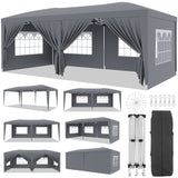 Garvee 10'x20' Outdoor Pop-Up Canopy Tent Waterproof, UV Protection, Adjustable Height, Removable Sidewalls, Easy Assembly for Parties & Events - Grey