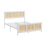 Garvee Queen Rattan Bed Frame with Headboard, White Boho Cane Platform Bed Frame, Strong Metal Slat, Noise Free, No Box Spring Needed - White/Natural