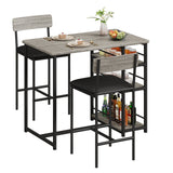 Garvee Dining Table Set for 2, Bar Table and Chairs for 2, Kitchen Table Set with 2 Upholstered Chairs, 3 Large Storage Shelves, Pub Table Set for Small Space, Apartment, Breakfast, Grey - Gray