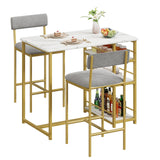 Garvee Dining Table Set for 2, Kitchen Table Set, Dining Room Table Set with 2 Velvet Upholstered Bar Chairs, 3 Piece Counter Height Table Set for Small Space, Apartment, White - White