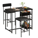 Garvee Dining Table Set for 2, Bar Stools, Upholstered Chairs, MDF Board & Steel, 3 Storage Shelves, Small Space Solution, Black - Black