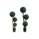 Garvee Artificial Boxwood Topiary Tree – 45in Triple Ball Faux Greenery Shrubs in Planter Pot – Realistic Milan Grass for Outdoor, Indoor, Porch, Garden – UV Resistant – Dark Green, Three-ball 45in - Dark Green