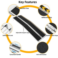Garvee 9 ft Portable Aluminum Wheelchair Ramp for Home Steps, Non-Skid Surface, Reflective Strips, 600 LBS Capacity, Silver