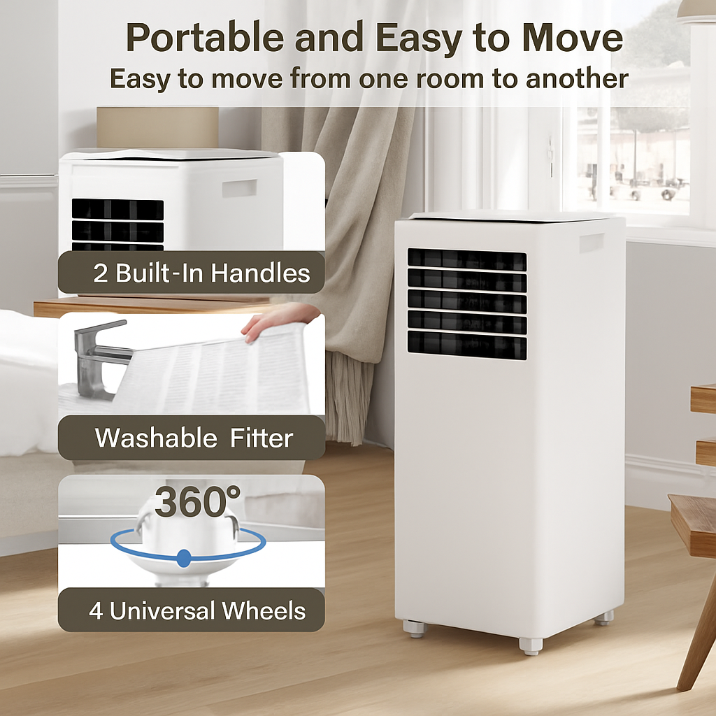 Garvee 8,000 BTUs Portable Air Conditioner Whisper-Quiet Sleep Mode, Fast Cooling, Easy Mobility with 360° Casters, and Simple Installation for Rooms up to 350 sq.ft