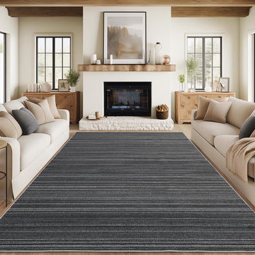 Garvee Modern Black Striped Washable Area Rug - Low Pile Non-Slip Contemporary Carpet - Soft, Collapsible, Mark Resistant Floor Mat for Living Room, Bedroom, Dining Room - Black, 8x10ft (244x305cm)