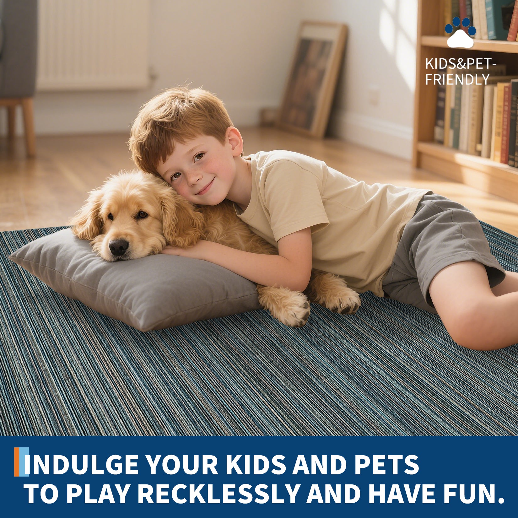 Garvee Modern Striped Washable Area Rug - Low Pile Non-Slip Contemporary Carpet - Soft, Collapsible, Mark Resistant Floor Mat for Living Room, Bedroom, Nursery - Blue, 8x10ft (244x305cm)