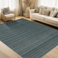 Garvee Modern Striped Washable Area Rug - Low Pile Non-Slip Contemporary Carpet - Soft, Collapsible, Mark Resistant Floor Mat for Living Room, Bedroom, Nursery - Blue, 8x10ft (244x305cm)