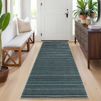 Garvee Modern Striped Washable Area Rug - Low Pile Non-Slip Contemporary Carpet - Soft, Collapsible, Mark Resistant Floor Mat for Living Room, Bedroom, Nursery - Blue, 8x10ft (244x305cm)