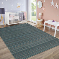 Garvee Modern Striped Washable Area Rug - Low Pile Non-Slip Contemporary Carpet - Soft, Collapsible, Mark Resistant Floor Mat for Living Room, Bedroom, Nursery - Blue, 8x10ft (244x305cm)