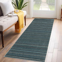 Garvee Modern Striped Washable Area Rug - Low Pile Non-Slip Contemporary Carpet - Soft, Collapsible, Mark Resistant Floor Mat for Living Room, Bedroom, Nursery - Blue, 8x10ft (244x305cm)