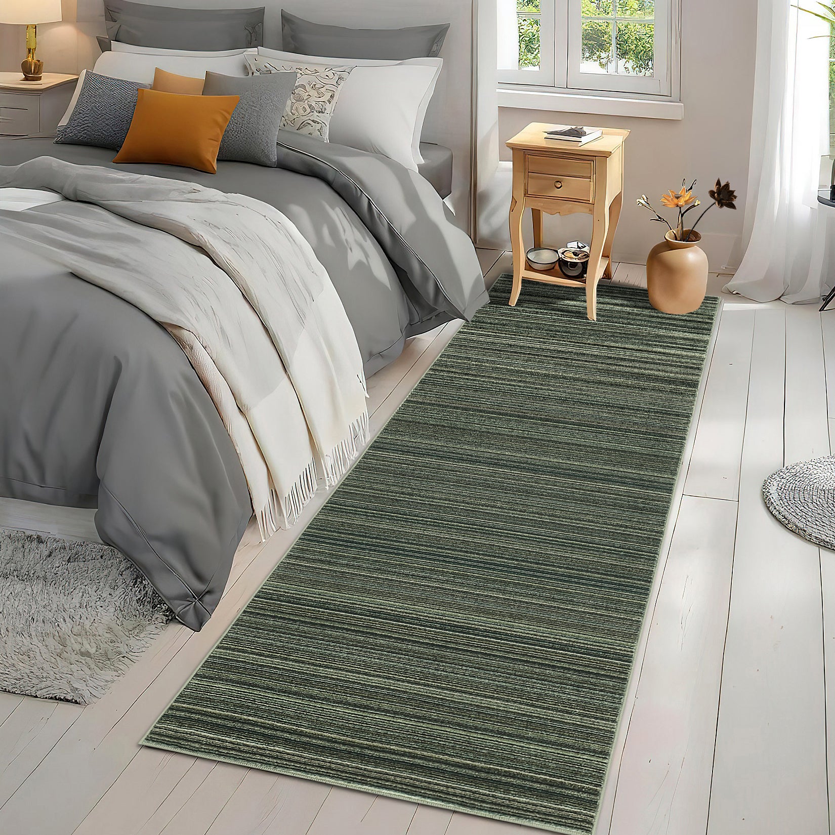 Garvee Modern Striped Washable Area Rug - Low Pile Non-Slip Contemporary Carpet - Soft, Collapsible, Mark Resistant Floor Mat for Living Room, Bedroom - Green, 9x12ft (274x366cm)