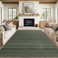 Garvee Modern Striped Washable Area Rug - Low Pile Non-Slip Contemporary Carpet - Soft, Collapsible, Mark Resistant Floor Mat for Living Room, Bedroom - Green, 9x12ft (274x366cm)