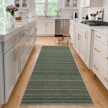 Garvee Modern Striped Washable Area Rug - Low Pile Non-Slip Contemporary Carpet - Soft, Collapsible, Mark Resistant Floor Mat for Living Room, Bedroom - Green, 9x12ft (274x366cm)