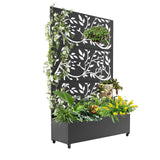 Garvee Metal Privacy Screen with Planter Box & Trellis – 6ft Freestanding Outdoor Rolling Planter for Patio, Balcony or Garden, Raised Bed with Wheels for Climbing Plants, Vines – Black, HA171 Tree Texture, with Wheels - Black - With Wheels