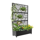 Garvee Freestanding Metal Privacy Screen with Planter Box & Trellis – 72" x 47" Outdoor Panel, Rolling Raised Bed for Climbing Plants, Vines & Vegetables, For Patio, Balcony, or Garden – Black, HA8 Diagonal Stripe, with Wheels - Black - With Wheels