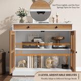Garvee 35.4" Modern Sideboard Buffet Cabinet with Glass Door, Drawer & Adjustable Shelf – Ample Storage for Dining Room, Kitchen, or Entryway – Swedish Oak Drawer, Color: White Body + Swedish Oak Drawer Front