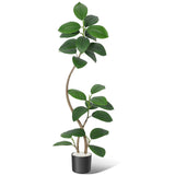 Garvee 210Cm Artificial Rubber Tree with White Resin Planter and Decorative Stones, Large Faux Indoor Plant, Tall Floor Fake Tree for Home and Office Decoration - Black Basin White Stone