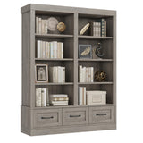 Garvee 64" H Tall Bookcshelf w/ 4 Tier Double Wide Open Shelf, Farmhouse Bookcase with 3 Storage Drawers, Large Storage Bookcase Wooden Deep Bookshelves for Library Office Living Room, Grey