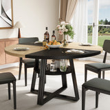 Garvee 47" Inch Round Dining Table for 4, Farmhouse Dining Room Circle Dinner Table,Space Saving Wood Kitchen & Dining Room Furniture, Round Tables with Storage and Metal Square Legs, Black Oak