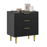 Garvee Modern Fluted Dresser - 3 Drawers Wide Wooden Chest, Golden Metal Handles & Legs, Large Capacity Storage for Bedroom, Living Room, Entryway, Easy Assembly, Black, 71x43x76cm, Three Drawers