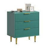 Garvee Modern Fluted Dresser – 3-Drawer Wooden Chest for Bedroom, Living Room, Entryway – Golden Metal Handles & Feet, Large Storage, Easy Assembly – Green, 71x43x76cm, Three Drawers