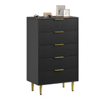 Garvee Modern Fluted Dresser - 5 Drawers Wide Wooden Chest, Golden Metal Handles & Legs, Large Capacity Storage for Bedroom, Living Room, Entryway, Easy Assembly, Black, 75x46x121.5cm, Five Drawers