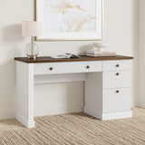 Garvee 54" White Modern Fluted Home Office Desk with Charging Station – Wooden Executive Computer and Writing Desk with File Drawers for Study Room