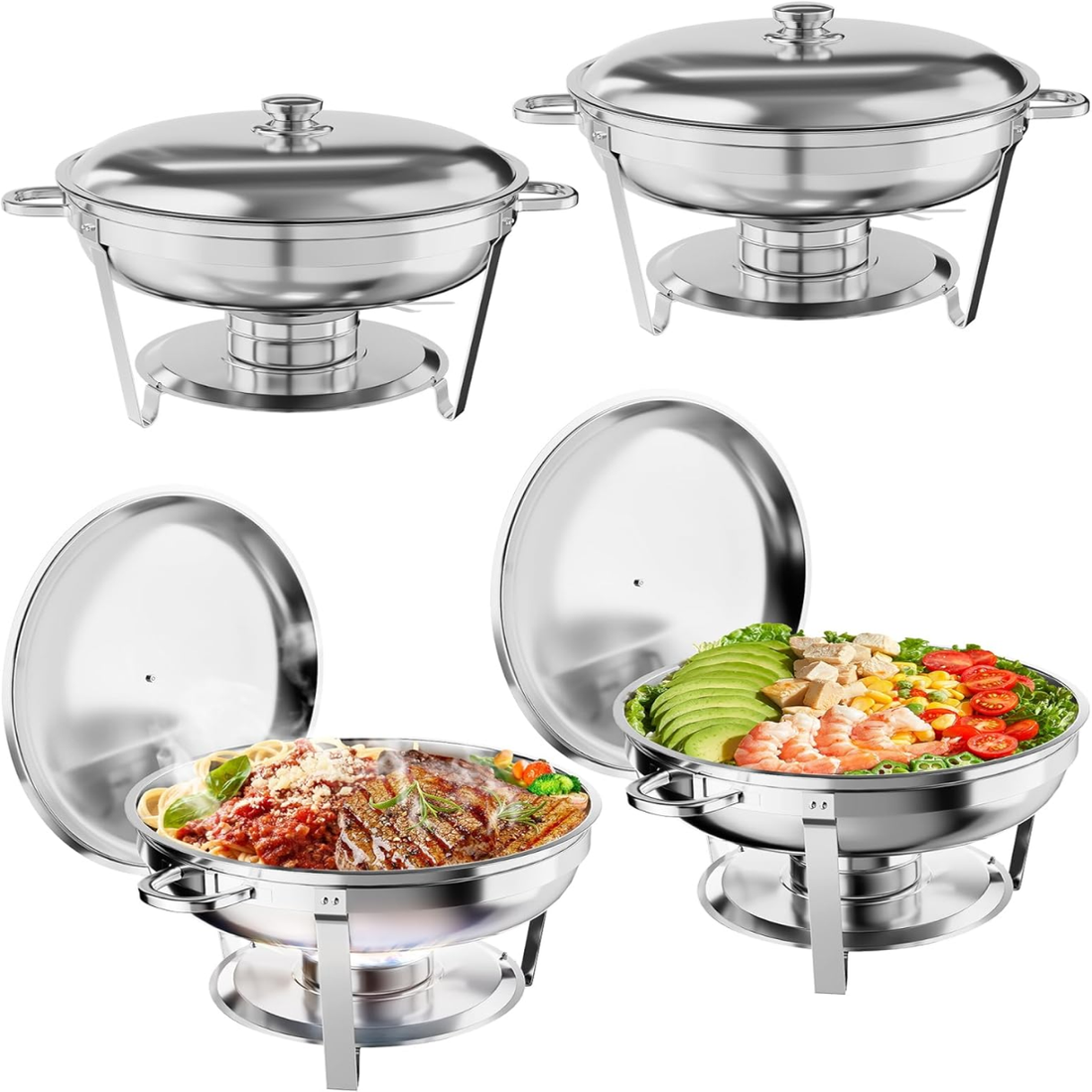 Garvee Lot de 4 réchauds en acier inoxydable de 4,7 litres avec couvercle pour buffets, fêtes, mariages et événements, argenté